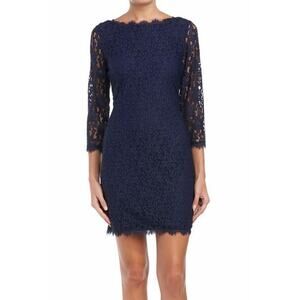 B0 NEW DIANE VON FURSTENBERG Colleen Midnight Navy Lace Sheath Dress Size 8 $348